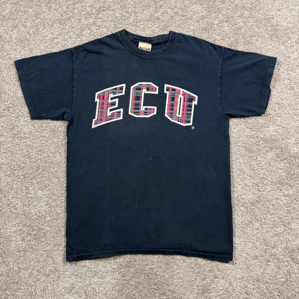 Oarsman 913 ECU Pirates T Shirt Navy Blue Plaid Graphic Men Medium East Carolina